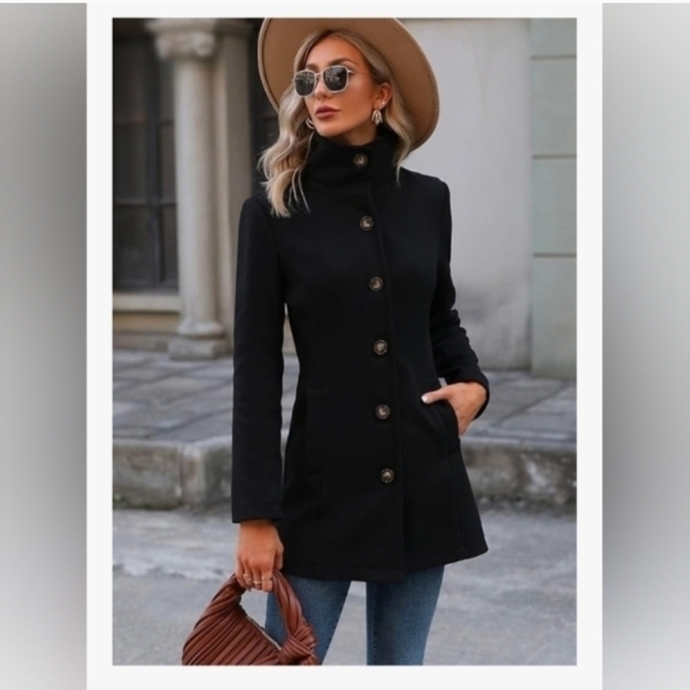 Seta T Winter Coats For Women Overcoat Long Sleeve Button Front Pocket Side Over